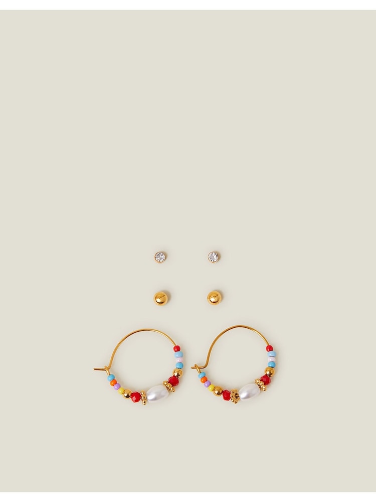 Accessorize Gold Tone 14ct Stainless Steel Stud And Hoop Earrings 3 Pack - Image 2 of 3