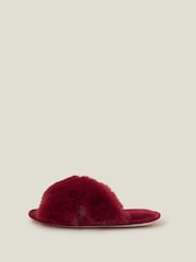 Accessorize Red Cross Strap Faux Fur Slide Slippers - Image 2 of 2
