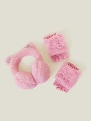 Angels By Accessorize Pink Girls Cat Faux Fur Earmuffs and Gloves Set - Image 1 of 2