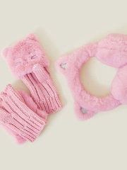 Angels By Accessorize Pink Girls Cat Faux Fur Earmuffs and Gloves Set - Image 2 of 2