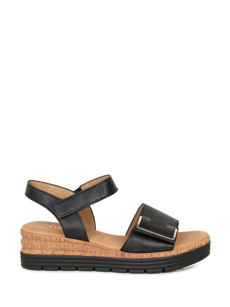 Gabor Shout Leather Wedge Black Sandals - Image 1 of 5