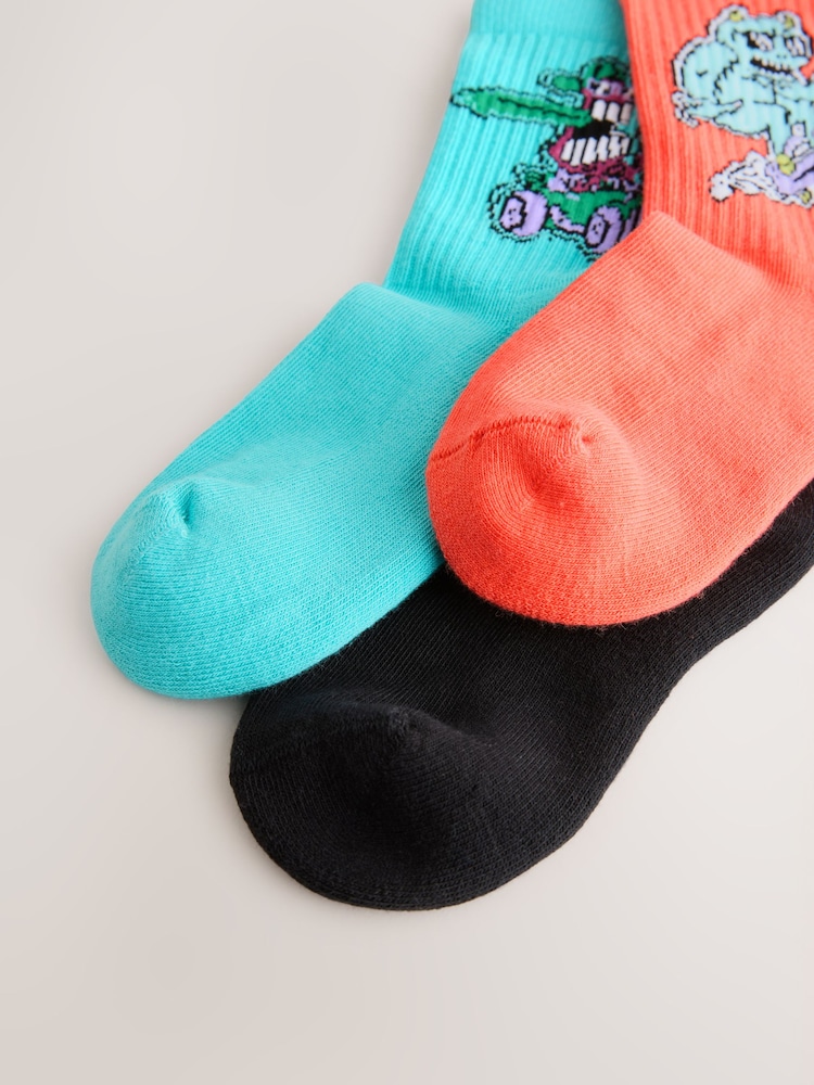 Diseño de monstruo en negro/naranja/verde azulado - Pack de 3 calcetines de alto contenido en algodón con diseño ribeteado de canalé y plantilla acolchada - Imagen 3 de 3 Diseño de monstruo en negro/naranja/verde azulado - Pack de 3 calcetines de alto contenido en algodón con diseño ribeteado de canalé y plantilla acolchada - Imagen 3 de 3