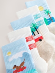 Summer Beach Landscape Cushioned Footbed Cotton Rich Ribbed Tipped Socks 5 Pack - Image 2 of 3
