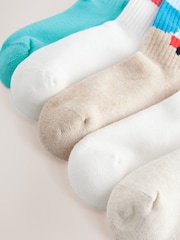Summer Beach Landscape Cushioned Footbed Cotton Rich Ribbed Tipped Socks 5 Pack - Image 3 of 3