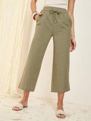Friends Like These Khaki Green Linen Blend Culottes - Image 2 of 4