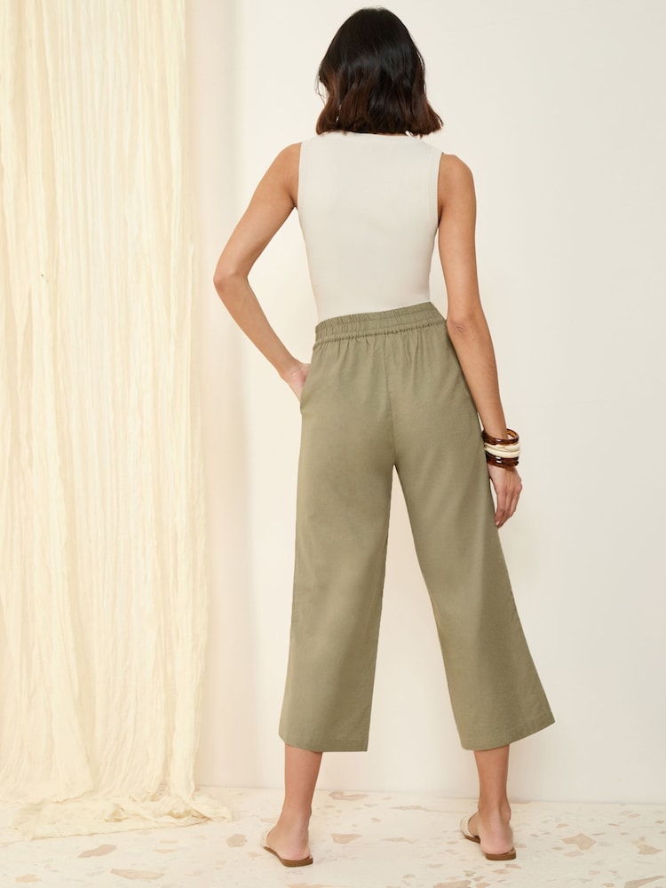 Friends Like These Khaki Green Linen Blend Culottes - Image 4 of 4
