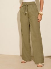Friends Like These Khaki Green Wide Leg Linen Blend Trousers - Image 2 of 4