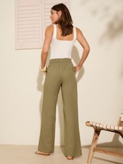 Friends Like These Khaki Green Wide Leg Linen Blend Trousers - Image 4 of 4