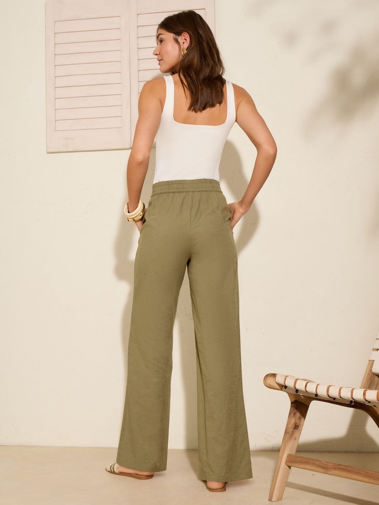 Friends Like These Khaki Green Wide Leg Linen Blend Trousers - Image 4 of 4