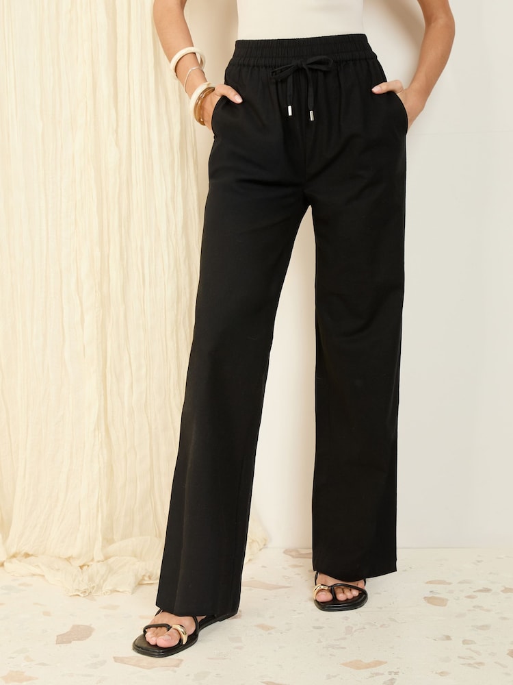 Schwarz - Friends Like These – Hose aus Leinenmischung mit weitem Bein - Bild 1 von 4 Schwarz - Friends Like These – Hose aus Leinenmischung mit weitem Bein - Bild 1 von 4