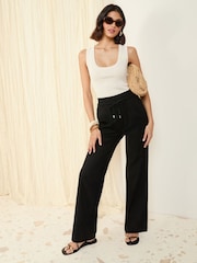 Friends Like These Black Wide Leg Linen Blend Trousers - Image 2 of 4