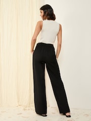 Friends Like These Black Wide Leg Linen Blend Trousers - Image 4 of 4