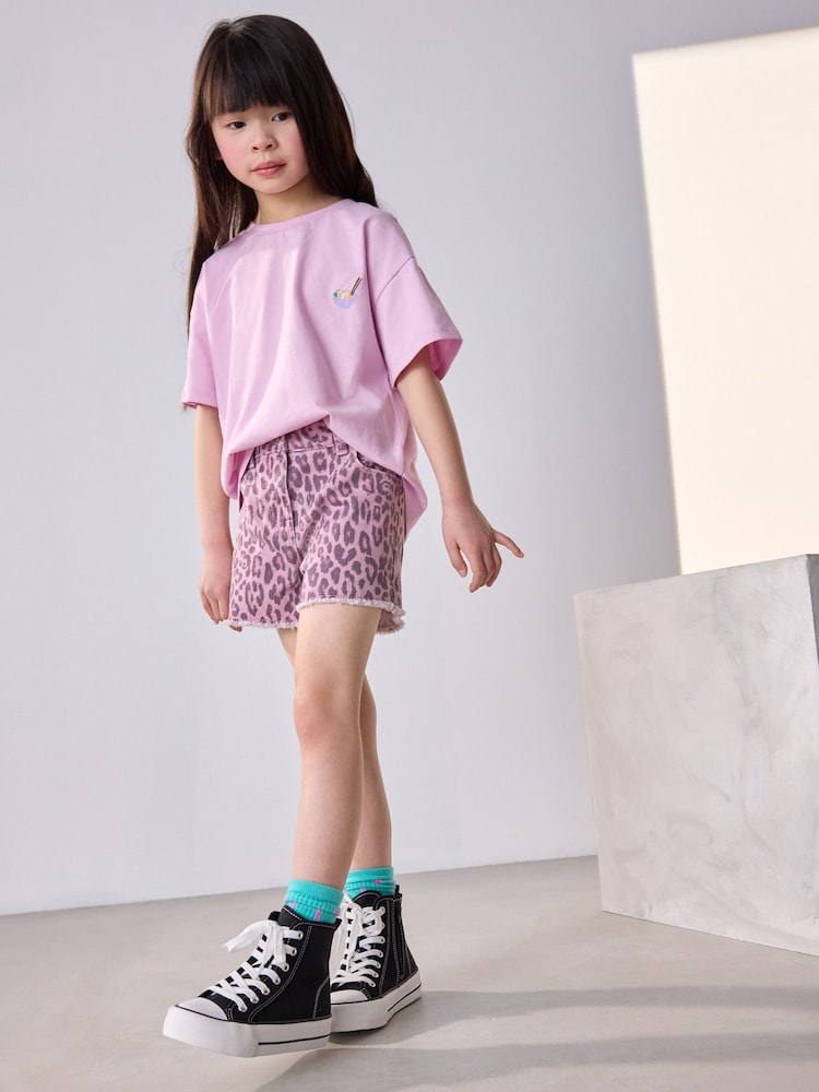 Pink Animal Regular Length Frayed Edge Denim Shorts (3-16yrs) - Image 3 of 3