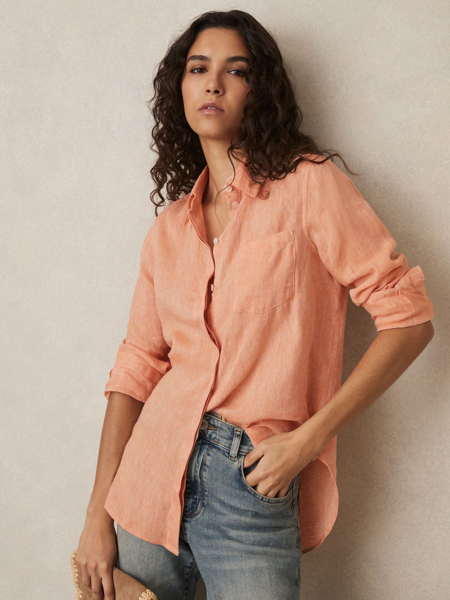Reiss Orange Linen Button-through Shirt