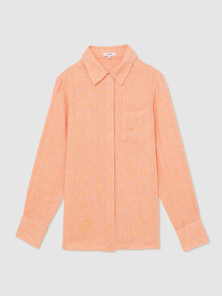 Naranja - Camisa abotonada de lino Belle de Reiss - Imagen 2 de 6 Naranja - Camisa abotonada de lino Belle de Reiss - Imagen 2 de 6