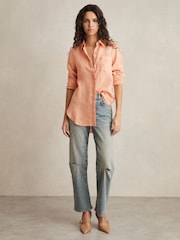 Reiss Orange Belle Linen Button-Through Shirt - Image 3 of 6