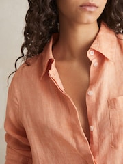 Reiss Orange Belle Linen Button-Through Shirt - Image 4 of 6