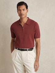 Reiss Rust Berkley Cotton Half-Zip Knitted Polo Shirt - Image 1 of 6