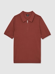 Reiss Rust Berkley Cotton Half-Zip Knitted Polo Shirt - Image 2 of 6