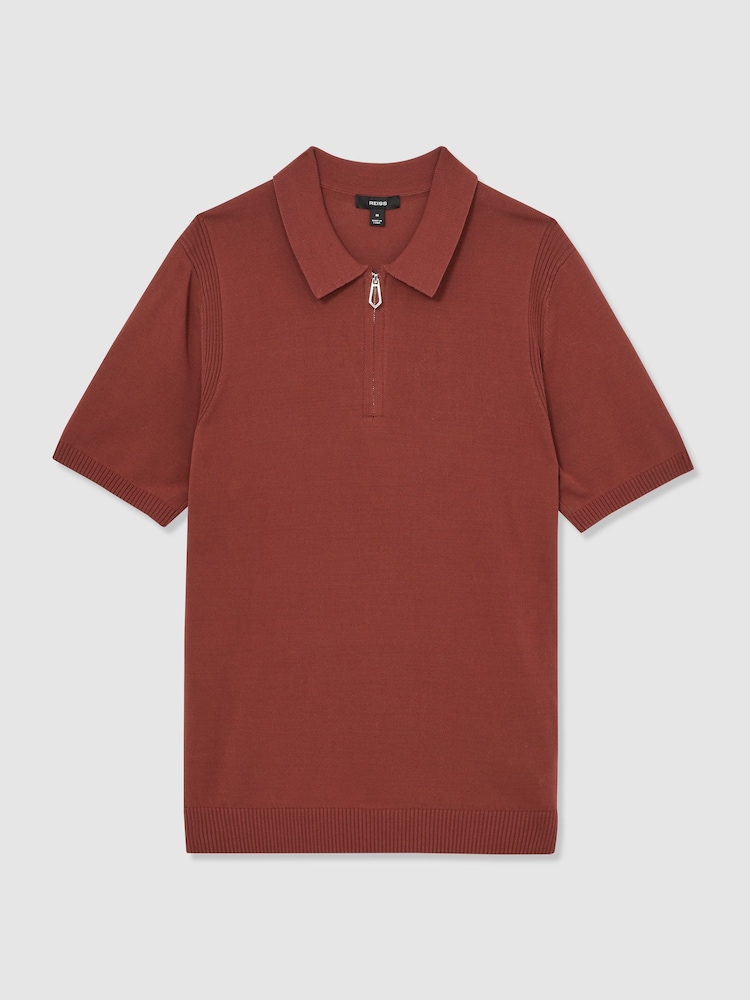 Reiss Rust Berkley Cotton Half-Zip Knitted Polo Shirt - Image 2 of 6