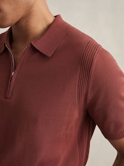Reiss Rust Berkley Cotton Half-Zip Knitted Polo Shirt - Image 4 of 6