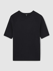 Reiss Navy Amigo Ribbed Knit Crew T-Shirt - Image 2 of 6