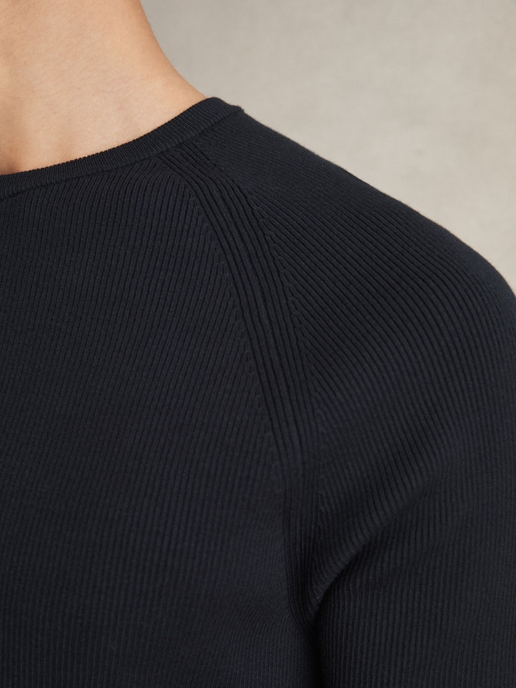 Reiss Navy Amigo Ribbed Knit Crew T-Shirt - Image 4 of 6