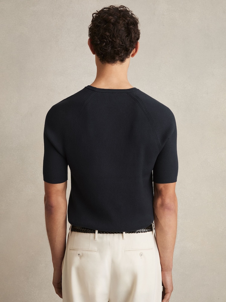 Reiss Navy Amigo Ribbed Knit Crew T-Shirt - Image 5 of 6