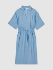 Reiss Blue Cecilia Shirred-Waist Midi Shirt Dress - Image 2 of 5