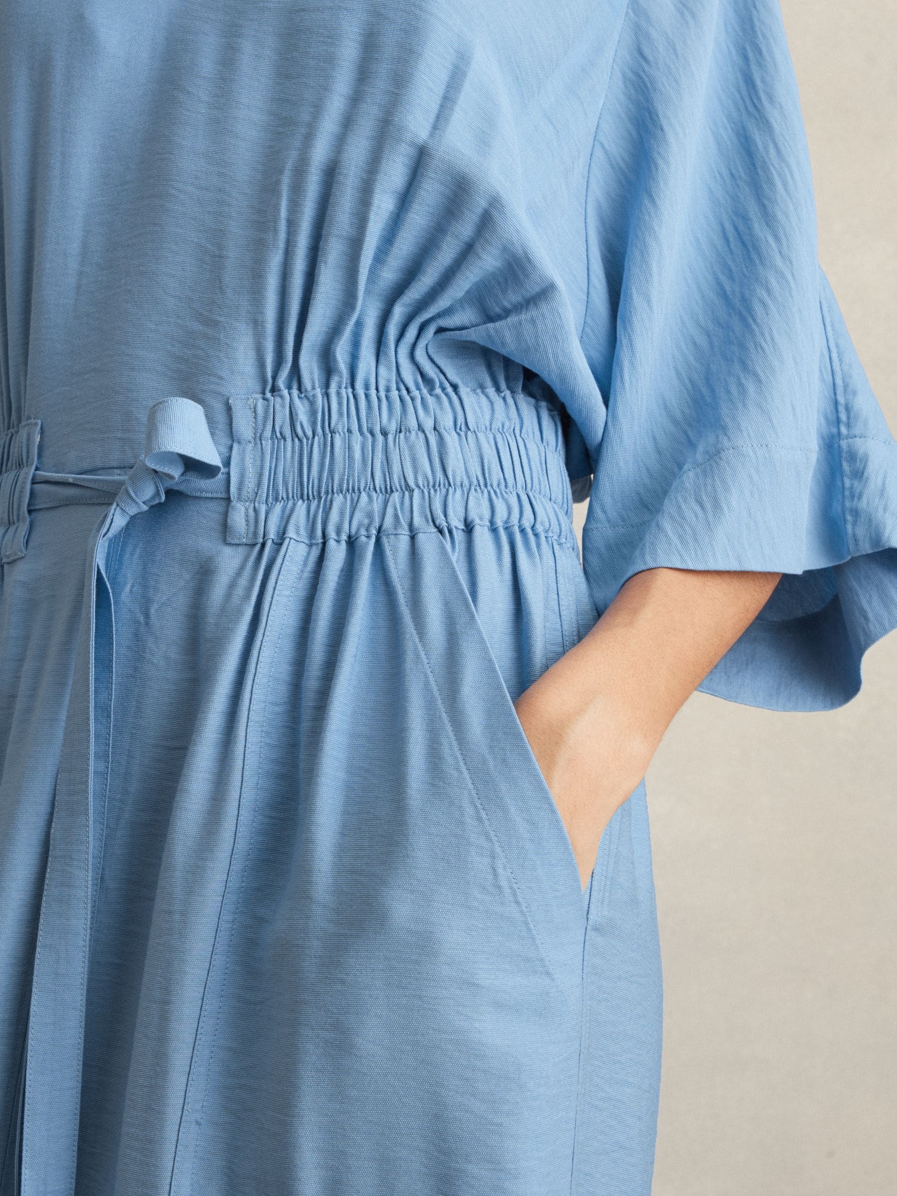 【海外限定】REISSワンピース☆Blue Cecilia Shirred-Waist Midi Buy Reiss Blue Cecilia Shirred-Waist Midi Shirt Dress from