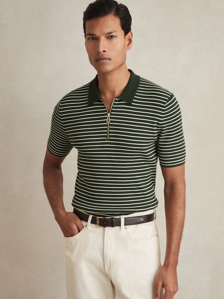 Травянисто-зеленого цвета - Reiss Fallow Half-Zip Stripe Polo Shirt - Image 1 of 6 Травянисто-зеленого цвета - Reiss Fallow Half-Zip Stripe Polo Shirt - Image 1 of 6