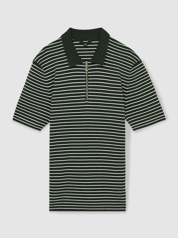 Reiss Forest Green Fallow Half-Zip Stripe Polo Shirt - Image 2 of 6