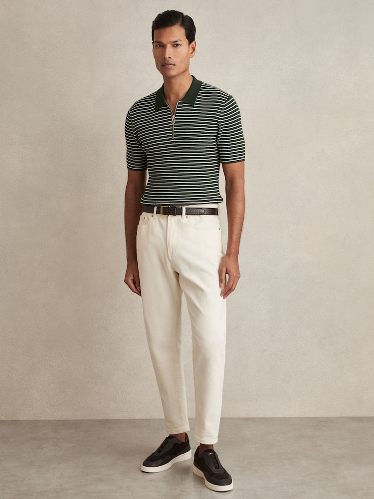 Reiss Forest Green Fallow Half-Zip Stripe Polo Shirt - Image 3 of 6