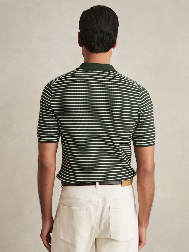 Reiss Forest Green Fallow Half-Zip Stripe Polo Shirt - Image 5 of 6