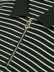 Reiss Forest Green Fallow Half-Zip Stripe Polo Shirt - Image 6 of 6