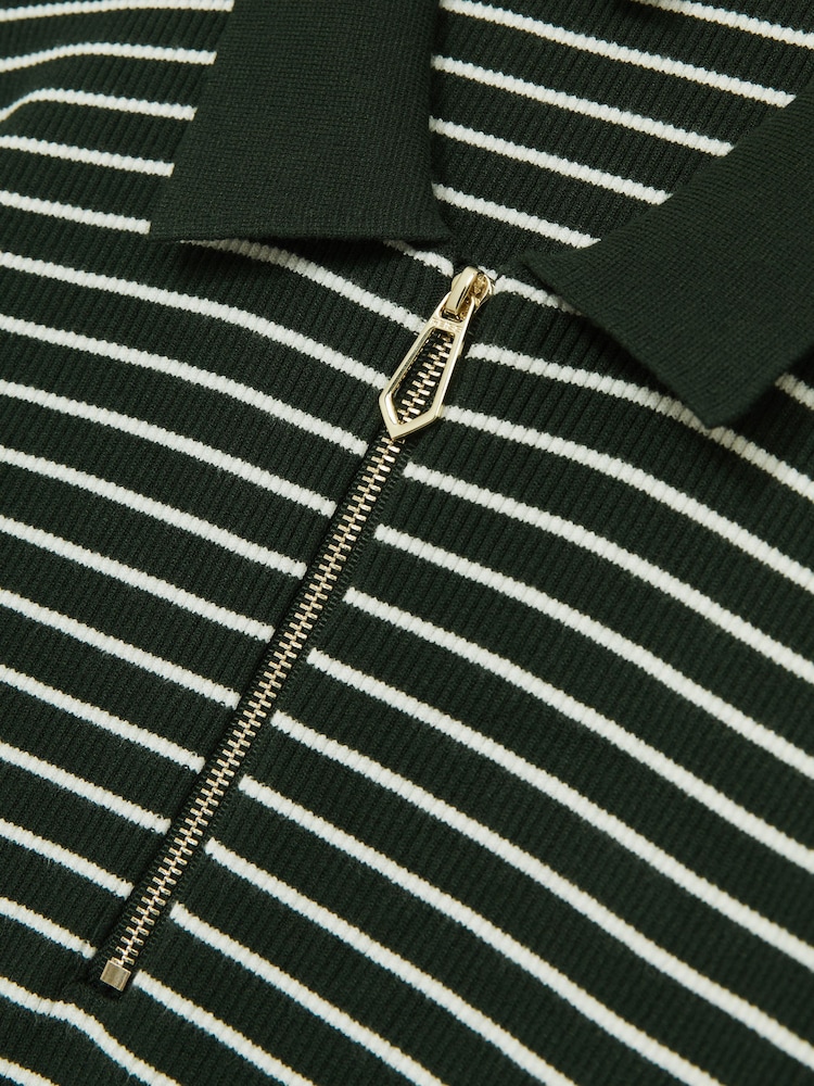Reiss Forest Green Fallow Half-Zip Stripe Polo Shirt - Image 6 of 6