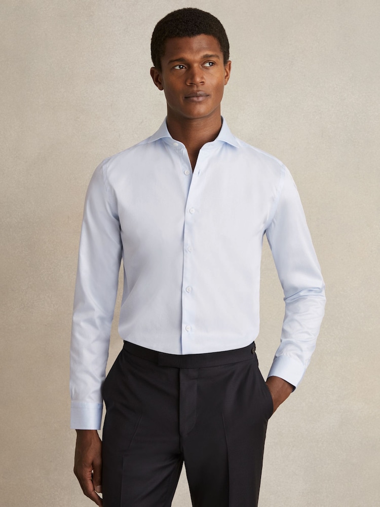 Reiss Soft Blue Storm Reg Cotton-Twill Two-Fold Shirt - Image 1 of 8
