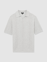 Reiss Grey Melange Kansas Textured-Stripe Knitted Polo Shirt - Image 2 of 6