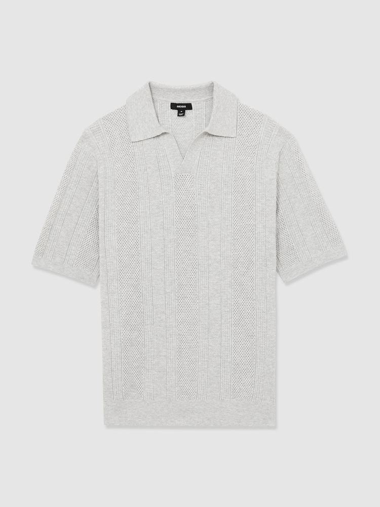 Reiss Grey Melange Kansas Textured-Stripe Knitted Polo Shirt - Image 2 of 6