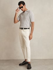 Reiss Grey Melange Kansas Textured-Stripe Knitted Polo Shirt - Image 3 of 6