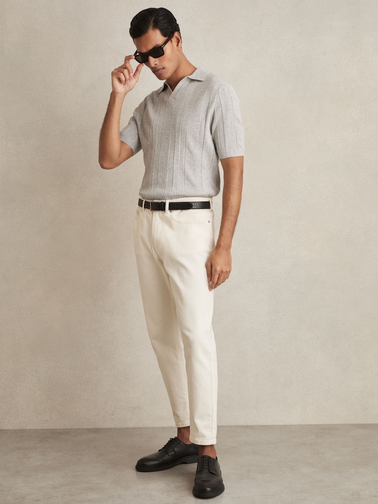 Reiss Grey Melange Kansas Textured-Stripe Knitted Polo Shirt - Image 3 of 6