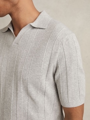 Reiss Grey Melange Kansas Textured-Stripe Knitted Polo Shirt - Image 4 of 6