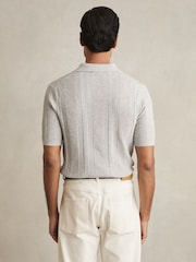 Reiss Grey Melange Kansas Textured-Stripe Knitted Polo Shirt - Image 5 of 6