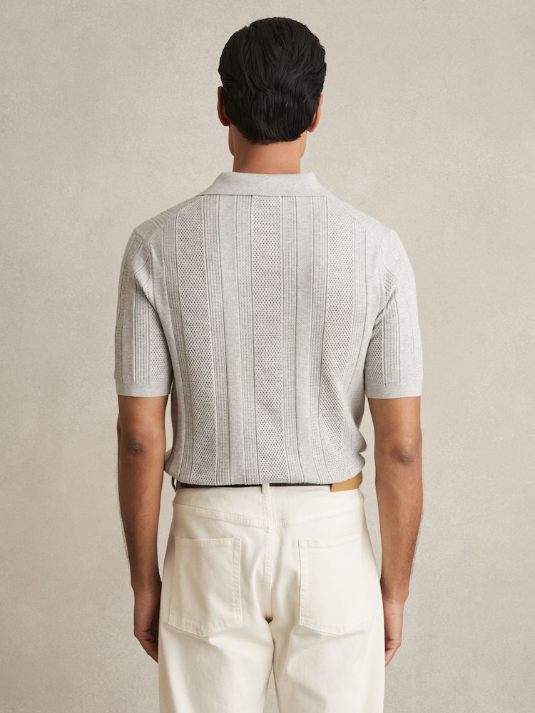Reiss Grey Melange Kansas Textured-Stripe Knitted Polo Shirt - Image 5 of 6