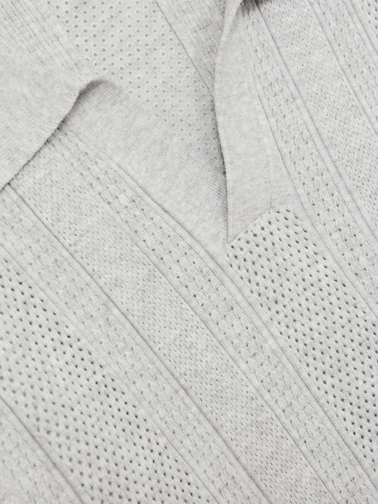 Reiss Grey Melange Kansas Textured-Stripe Knitted Polo Shirt - Image 6 of 6