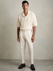 Reiss Off White Gentry Cotton Textured-Knit Polo Shirt - Image 1 of 5