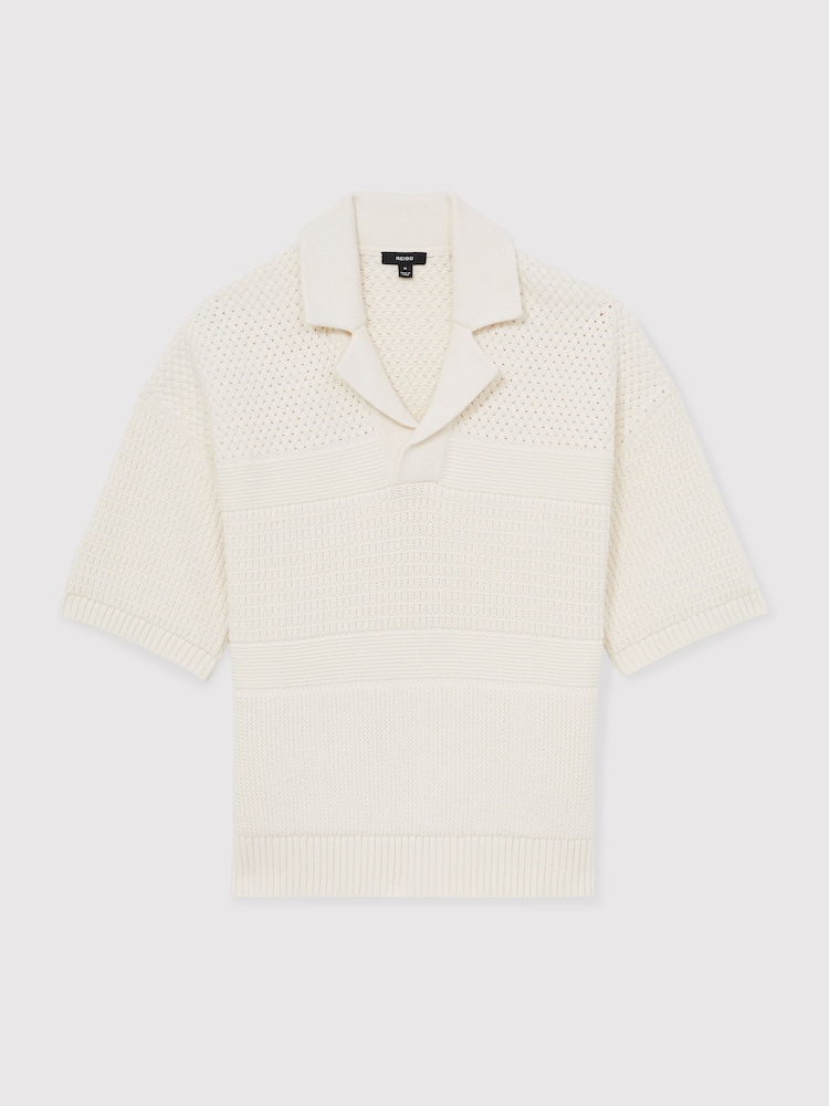 Reiss Off White Gentry Cotton Textured-Knit Polo Shirt - Image 2 of 5