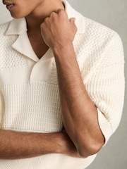 Reiss Off White Gentry Cotton Textured-Knit Polo Shirt - Image 3 of 5
