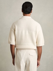 Reiss Off White Gentry Cotton Textured-Knit Polo Shirt - Image 4 of 5