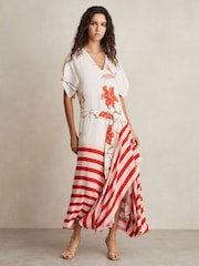 Reiss Ivory/Red Alicia Floral Stripe-Print Maxi Dress - Image 1 of 6